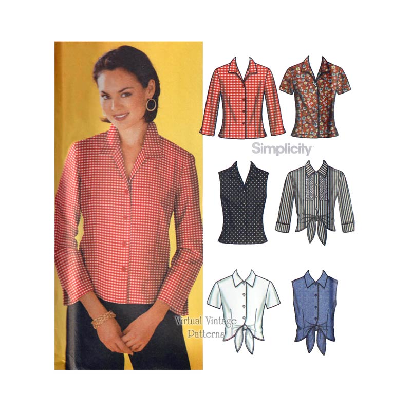 Womens Button Down Shirt Pattern, Simplicity 7086, 14 to 20, Uncut