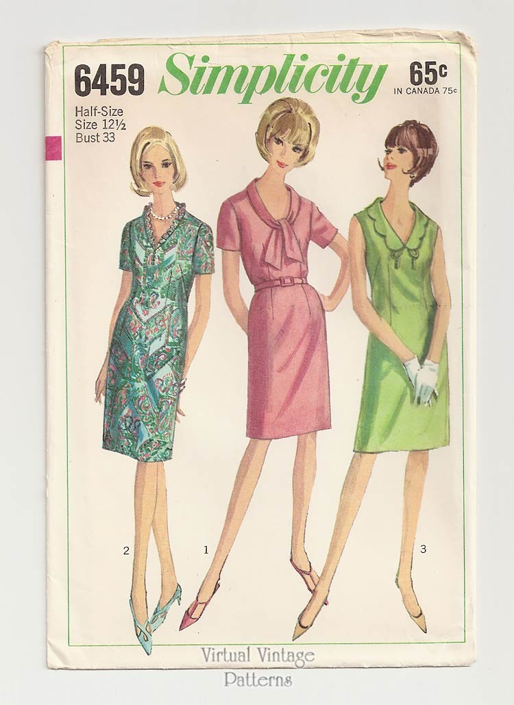 1960s One-Piece Dress Pattern, Simplicity 6459, Bust 33, Uncut