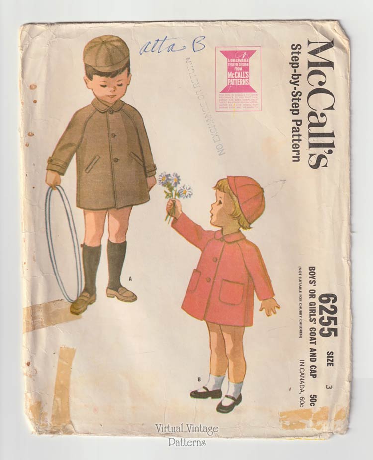 Boys or Girls Coat Pattern with Cap, McCalls 6255, Size 3