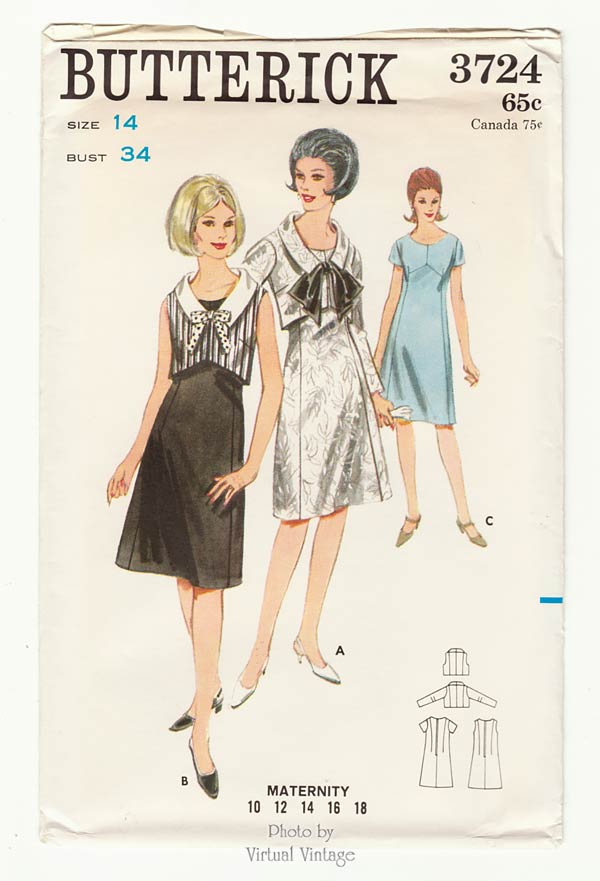 Vintage Maternity Dress & Bolero Jacket Pattern, Butterick 3724, Bust 34, Uncut