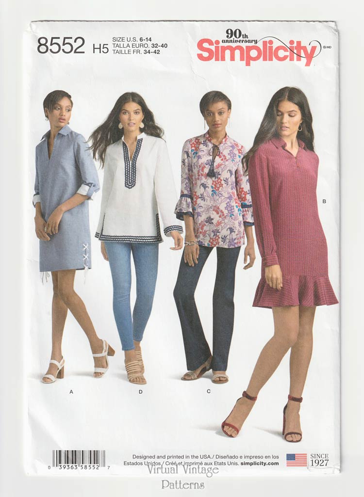 Womens Tunic or Mini Dress Sewing Pattern, Simplicity 8552, 6-14, Uncut