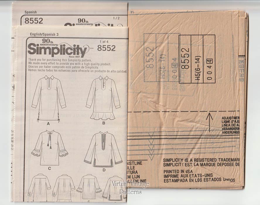 Womens Tunic or Mini Dress Sewing Pattern, Simplicity 8552, 6-14, Uncut