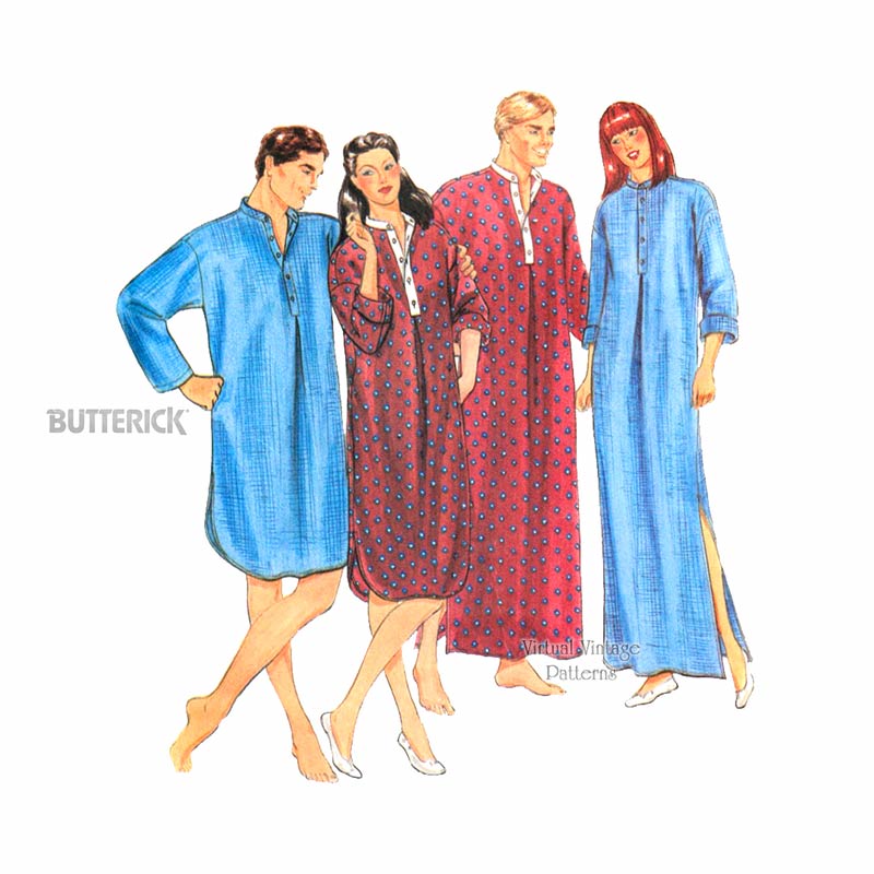 Unisex Nightshirt Pattern, Butterick 4138 Virtual Vintage