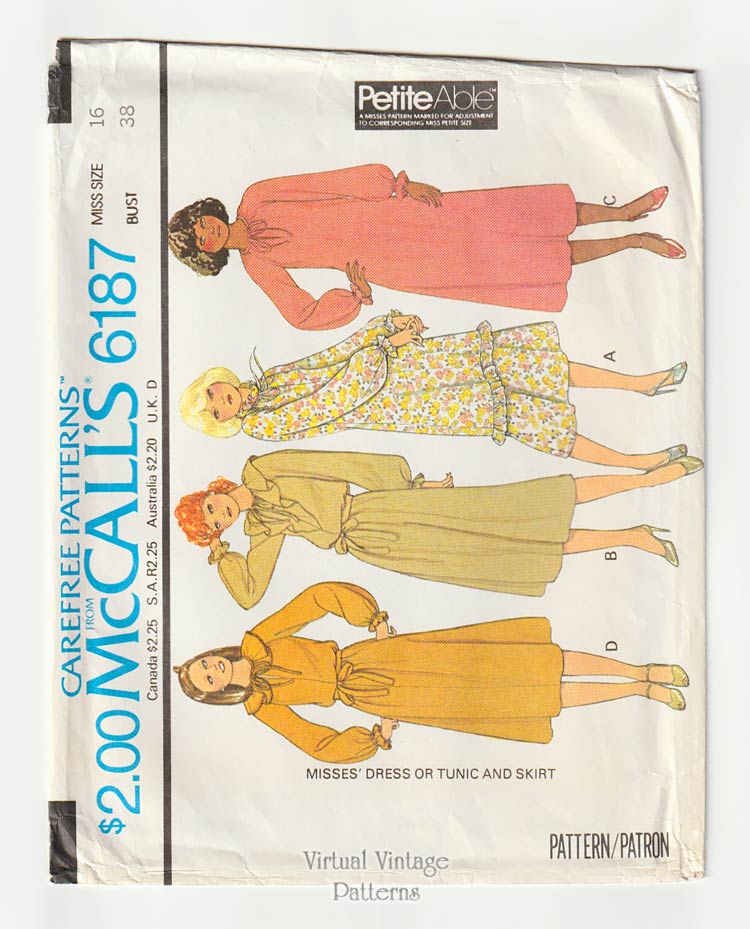 Womens Pullover Dress Pattern, McCalls 6187, Bust 38