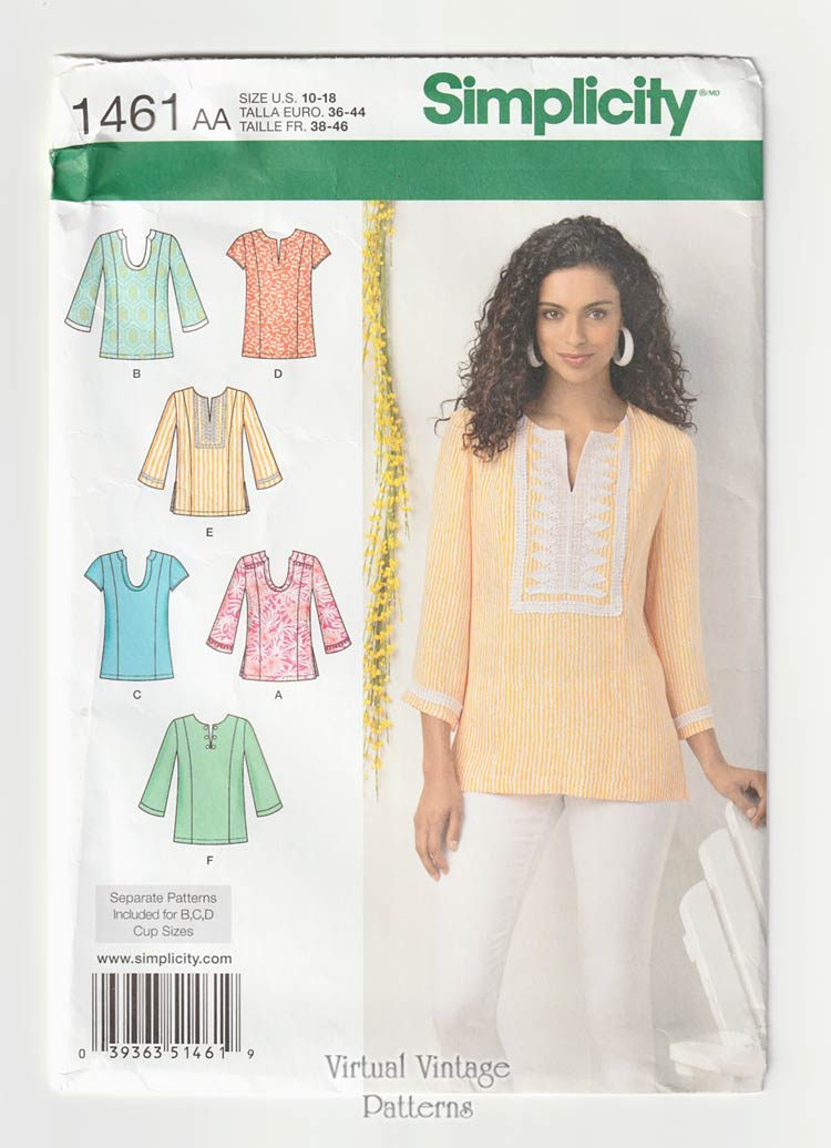 Womens Tunic Sewing Pattern, Simplicity 1461, 10 to 18