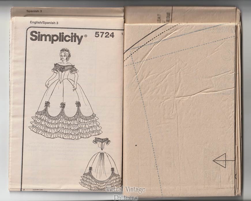 1860s Ball Gown Sewing Pattern, Simplicity 5724, 6-12, Uncut