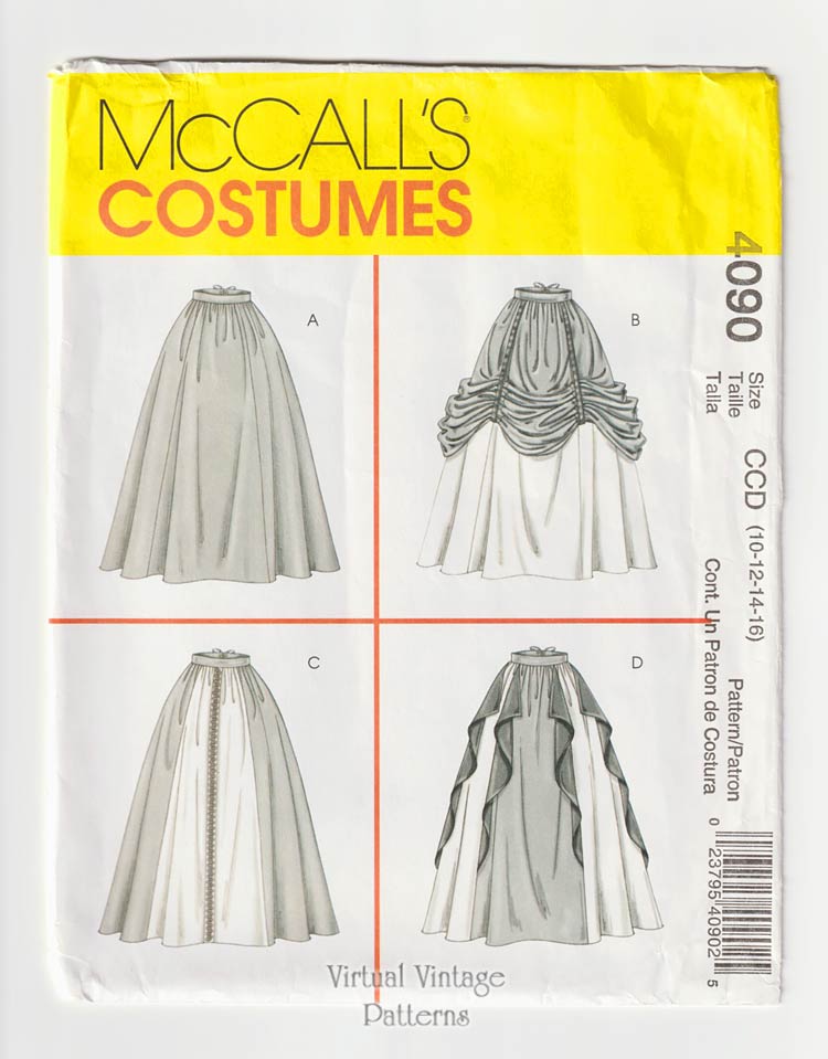 Renaissance Skirt Pattern, McCall's 4090, 1016, Uncut