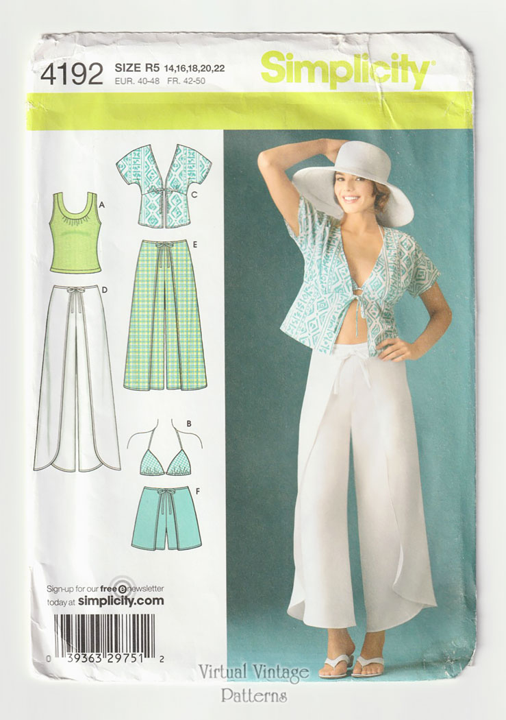 Wrap Pants or Shorts & Tops Pattern, Simplicity 4192, 14 to 22