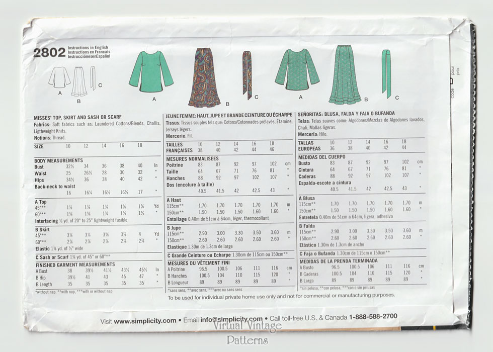 Easy Top And Skirt Sewing Pattern Simplicity 2802 10 To 18 4681