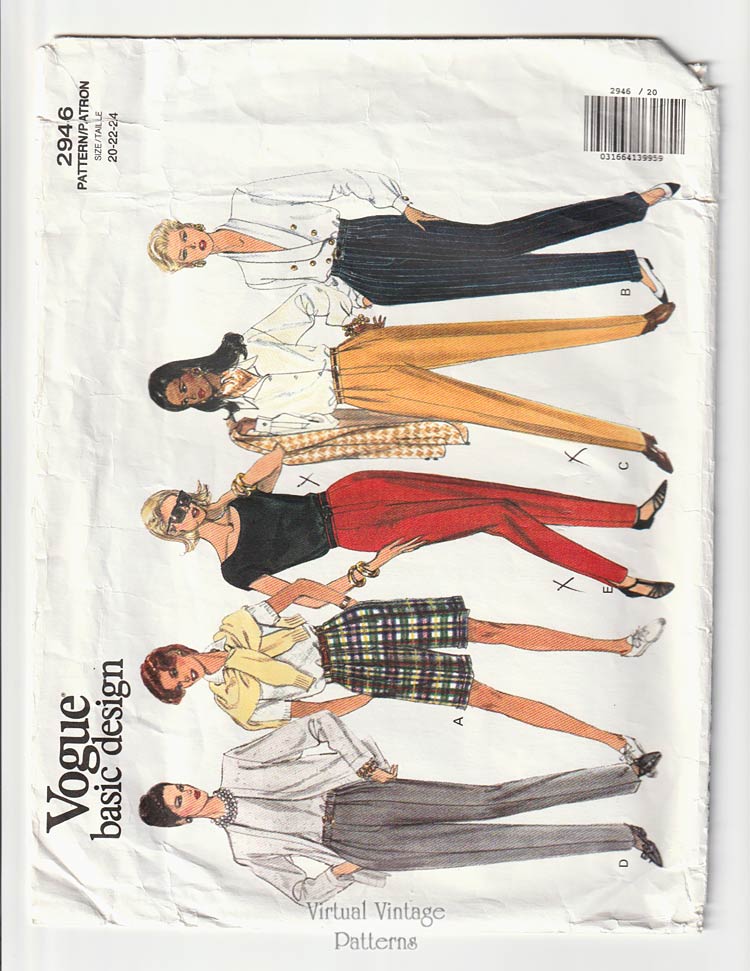 Wide-Leg Shorts & Tapered Pants Pattern, Vogue 2946, 20 22 24