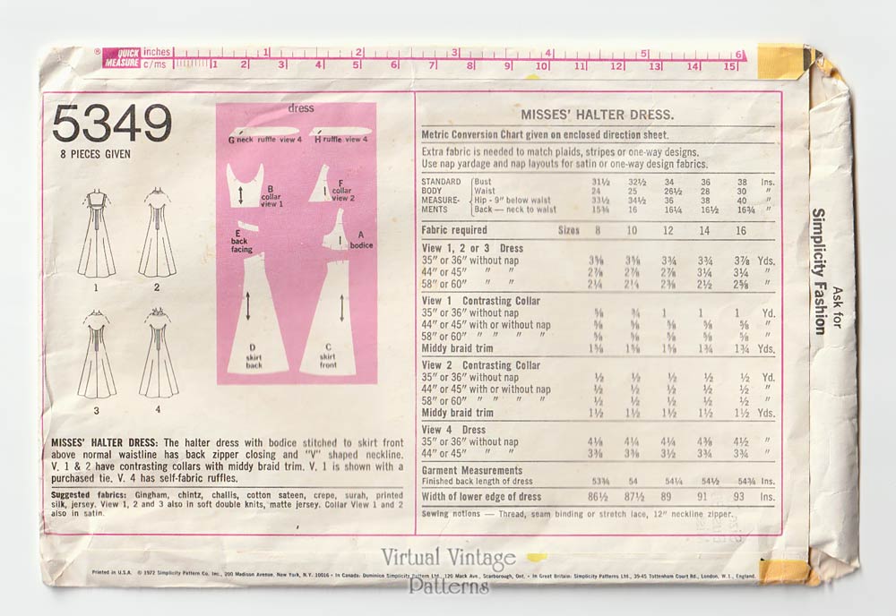 Halter Maxi Dress Pattern, Simplicity 5349, Bust 38