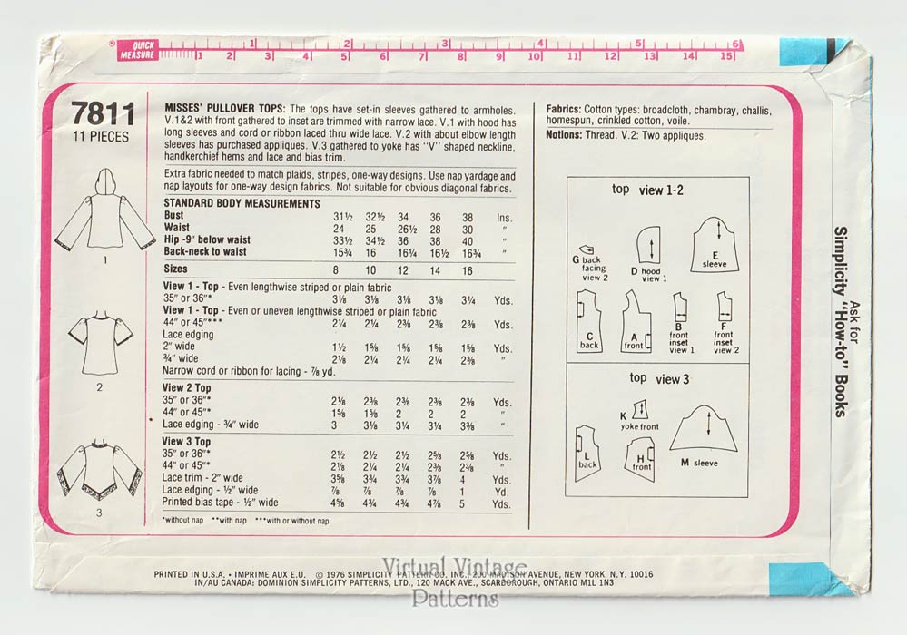 Womens Hooded Top Pattern, Simplicity 7811, Bust 34 UC