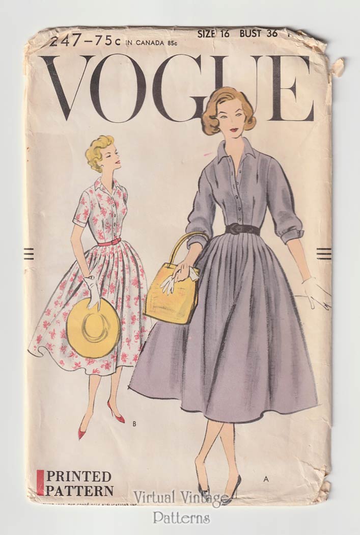 50s Tea Dress Sewing Pattern, Vogue 9247, Bust 36, UC