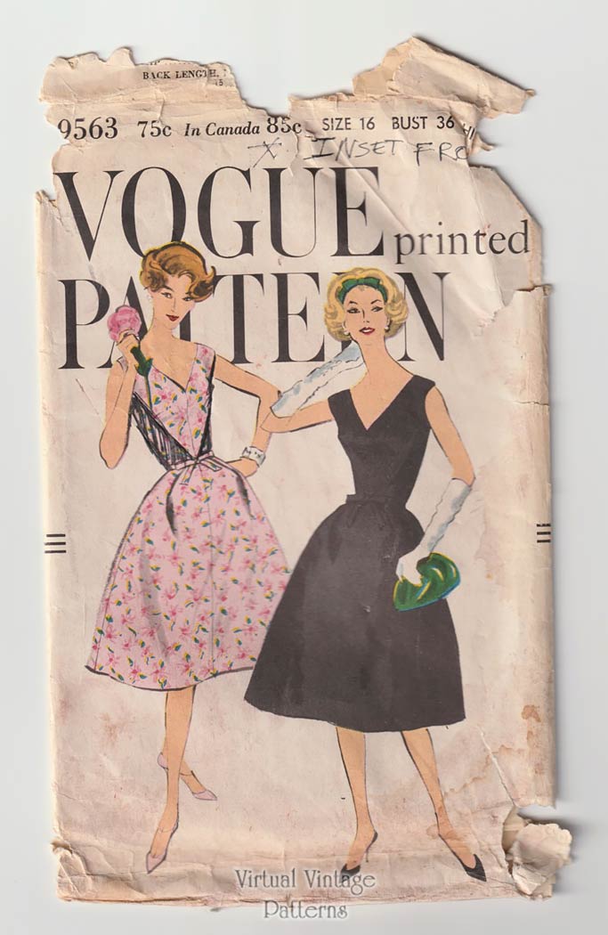 1950s Vogue Cocktail Dress Pattern, Vogue 9563, Bust 36, UC