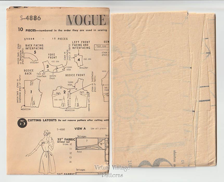 Vintage Full Skirt Dress Pattern, Vogue S-4886, B32 or 36, UC