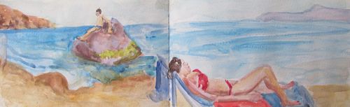 Zimmari beach, Panarea, Watercolour, 2016